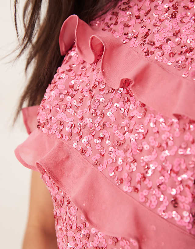 Asos Maya Fully Embellished Halter Neck Mini Dress In Rosey Pink