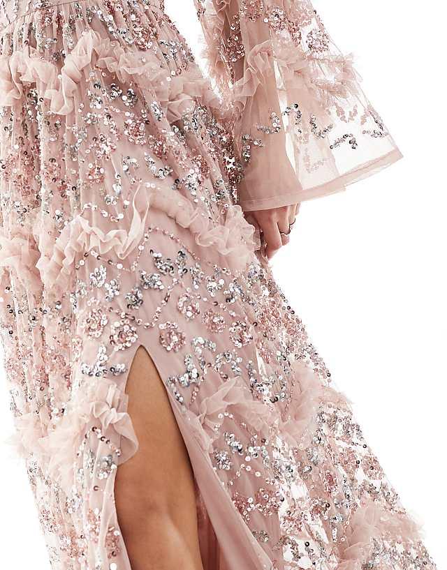 Asos Maya Fully Embellished Maxi Dress In Frosted Pink