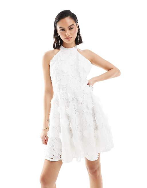 asos Maya Halter neck floral lace mini dress in white