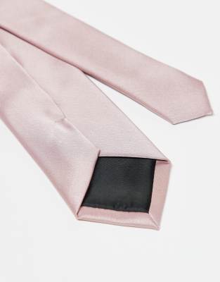 Asos Maya Satin Tie Pocket Square Set In Frosted Pink