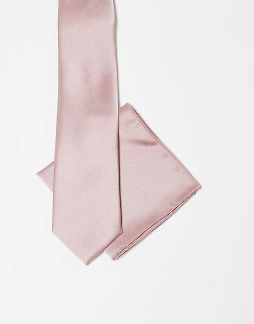asos Maya Satin tie pocket square set in frosted pink
