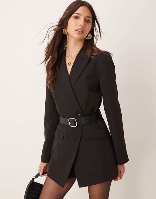 Asos Miss Selfridge Belted Blazer Dress Playsuit In Black