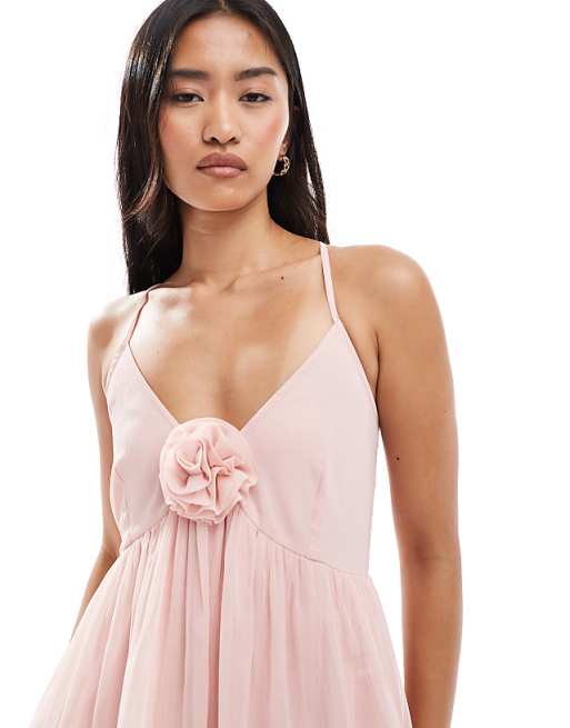 Asos Miss Selfridge Chiffon Tierred Maxi Dress In Dusky Pink