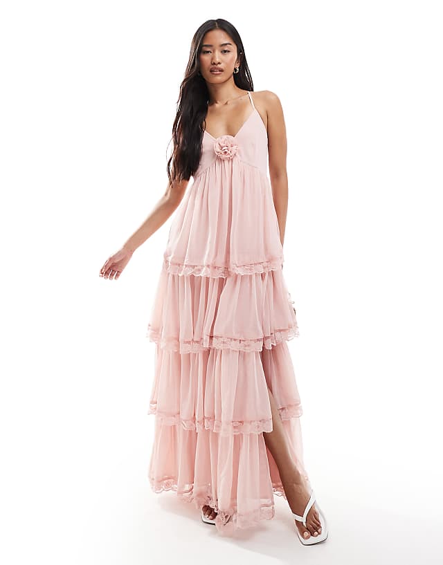 asos Miss Selfridge chiffon tierred maxi dress in dusky pink