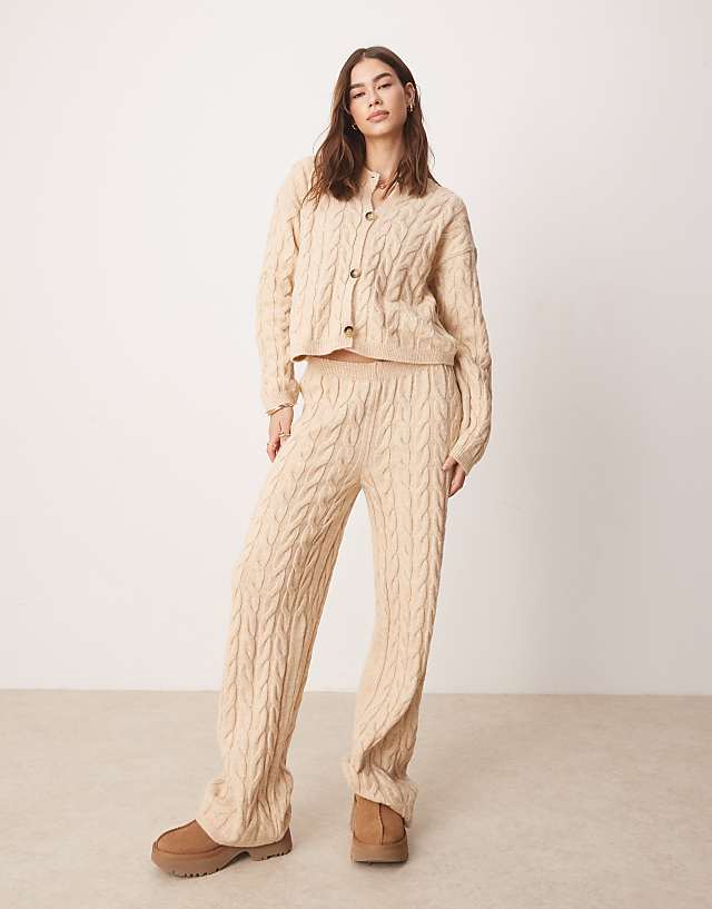 asos Miss Selfridge knitted cable cardigan and wide leg trouser co ord in oatmeal