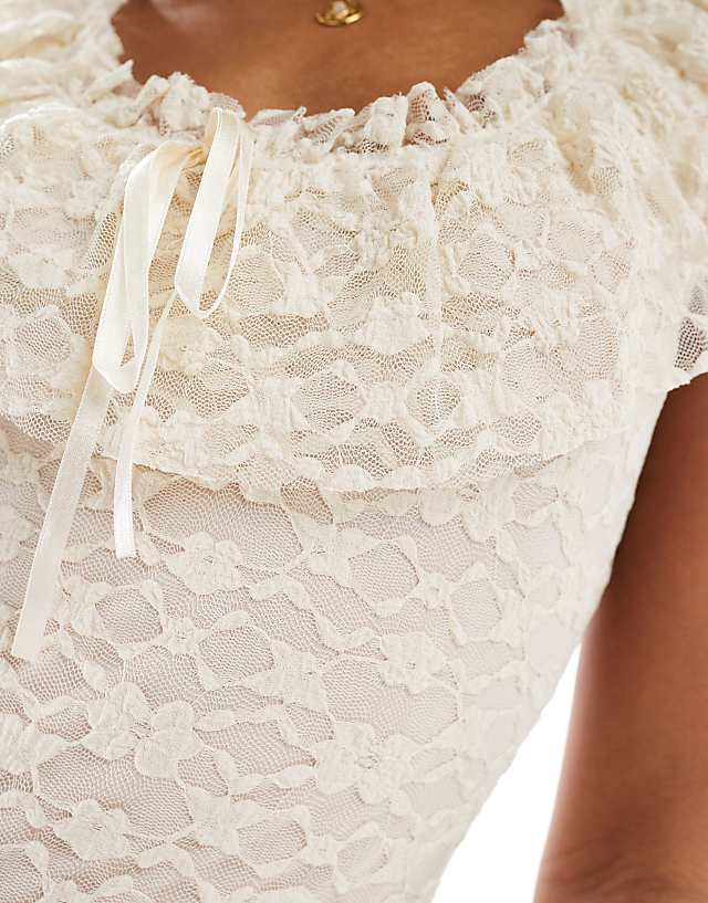Asos Miss Selfridge Lace Ruffle Western Mini Dress In Ivory