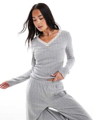 Asos Miss Selfridge Lace Trim Pointelle Long Sleeve Top Co Ord