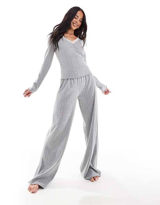 asos Miss Selfridge lace trim pointelle long sleeve top co ord