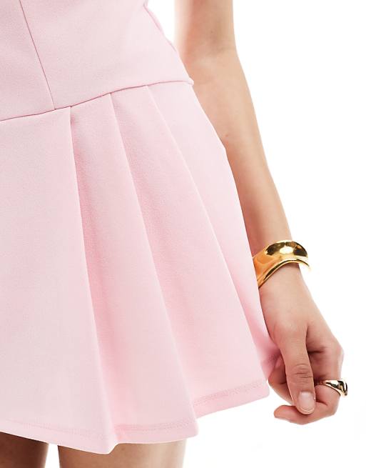 Asos Miss Selfridge Lined Scuba Pleated Dropwaist Dress In Pink