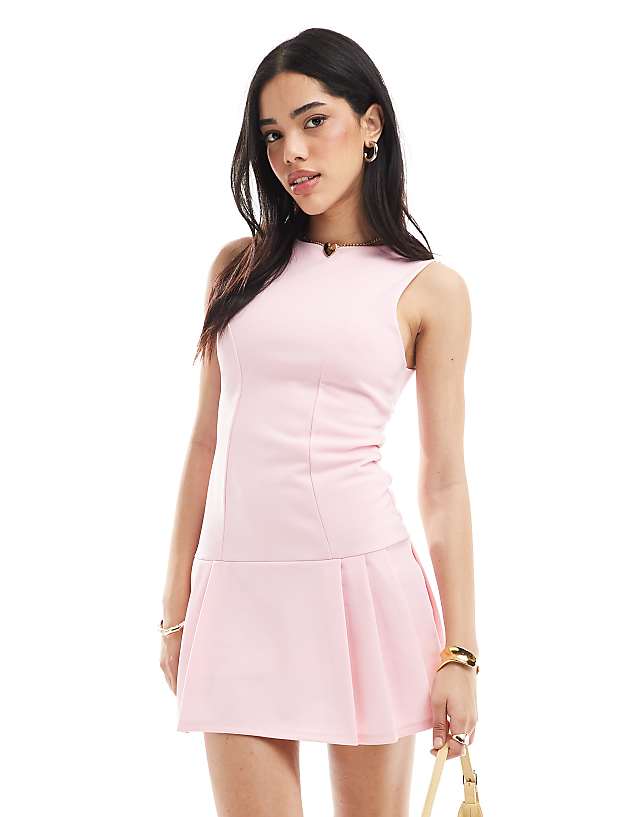 asos Miss Selfridge lined scuba pleated dropwaist dress in pink