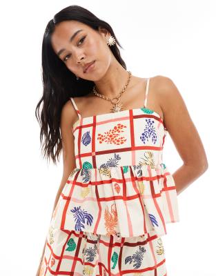 Asos Miss Selfridge Linen Baby Doll Cami Co-ord In Lobster Print
