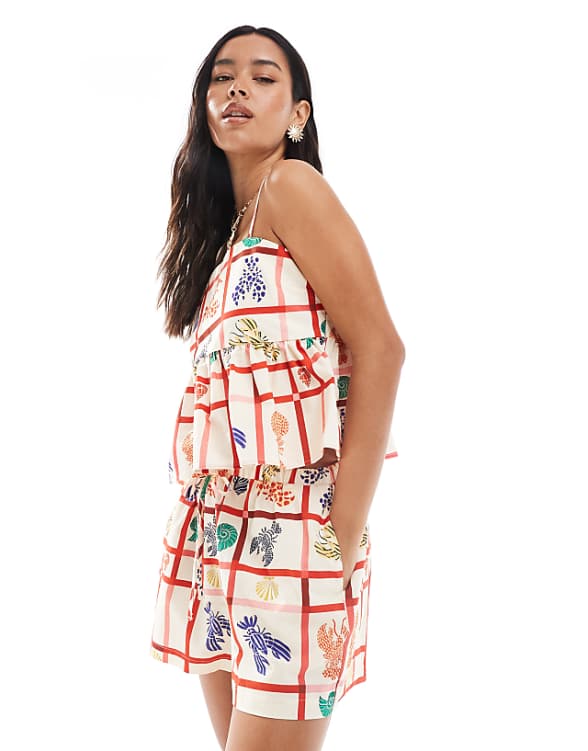 asos Miss Selfridge linen baby doll cami co-ord in lobster print