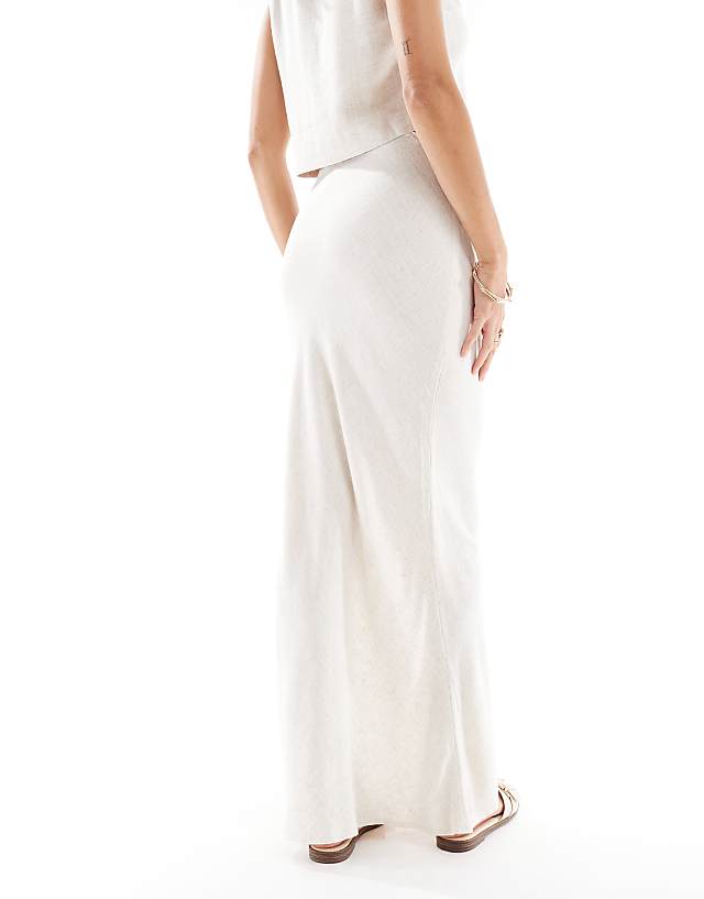 Asos Miss Selfridge Linen Blend Bias Maxi Skirt In Stone