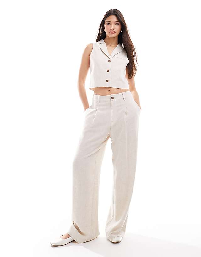 asos Miss Selfridge linen blend button through waistcoat in natural slub