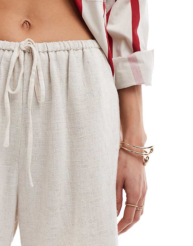 Asos Miss Selfridge Linen Blend Drawstring Shorts In Stone
