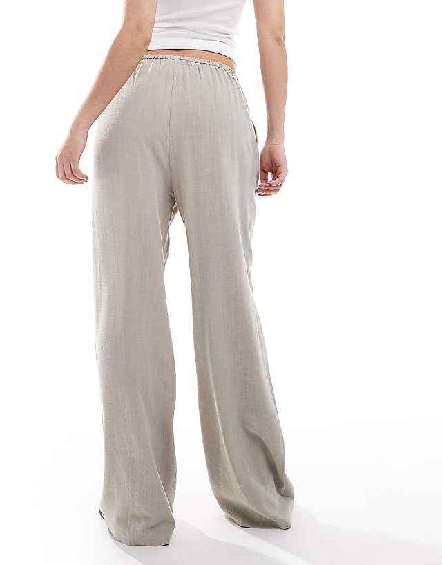 Asos Miss Selfridge Linen Blend Drawstring Waist Wide Leg Trousers In Taupe