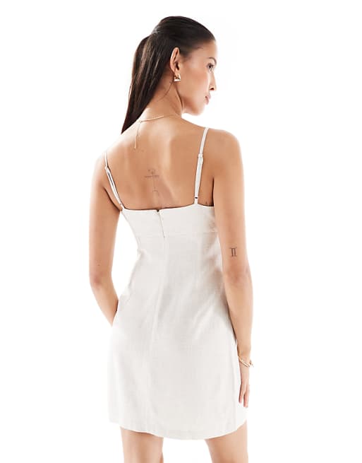 Asos Miss Selfridge Linen Blend Split Hem Cami Dress In Stone