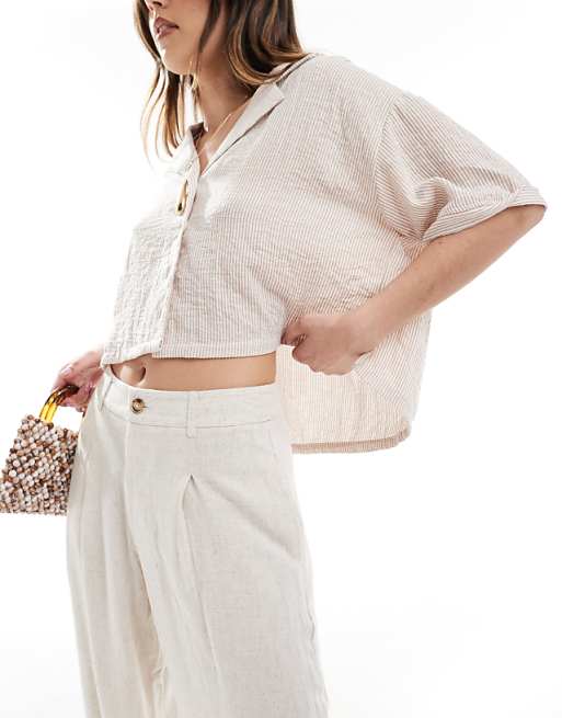 Asos Miss Selfridge Linen Blend Tailored Wide Leg Trousers In Stone