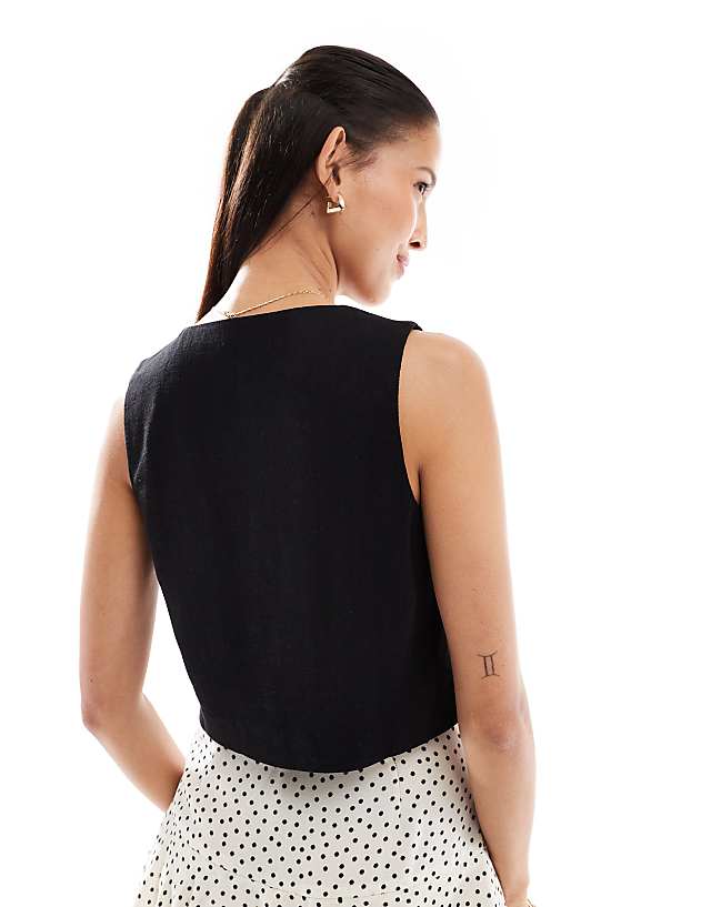 Asos Miss Selfridge Linen Blend Tie Front Waistcoat In Black