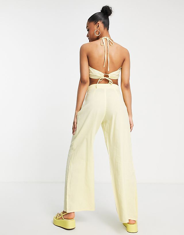 Asos Miss Selfridge Linen Blend Wide Leg Trouser Co-ord In Lemon