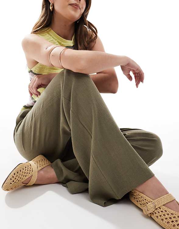 Asos Miss Selfridge Linen Drawstring Waist Wide Leg Trousers