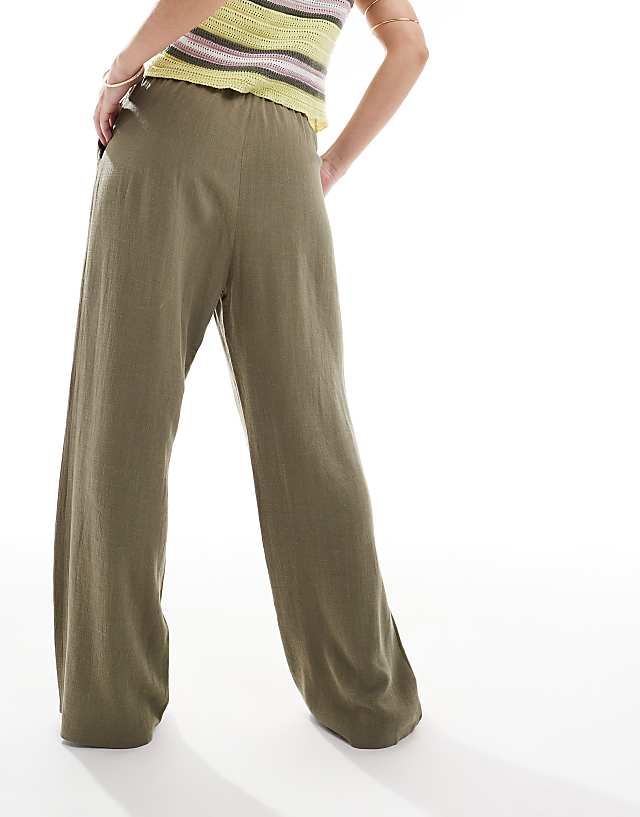 Asos Miss Selfridge Linen Drawstring Waist Wide Leg Trousers