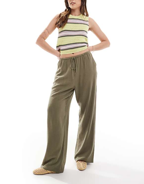 asos Miss Selfridge linen drawstring waist wide leg trousers