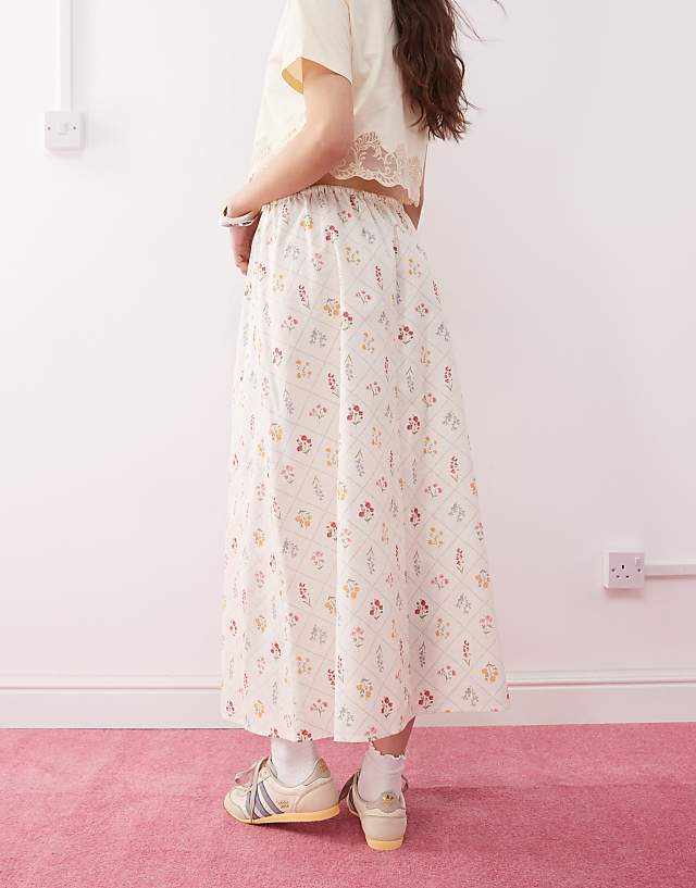 Asos Miss Selfridge Linen Midi Slip Skirt In Cream Floral Print