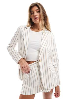 Asos Miss Selfridge Linen Pinstripe Blazer Co-ord In Neutral Stripe