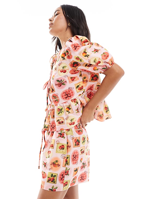 Asos Miss Selfridge Linen Short Co-ord In Fruit Print