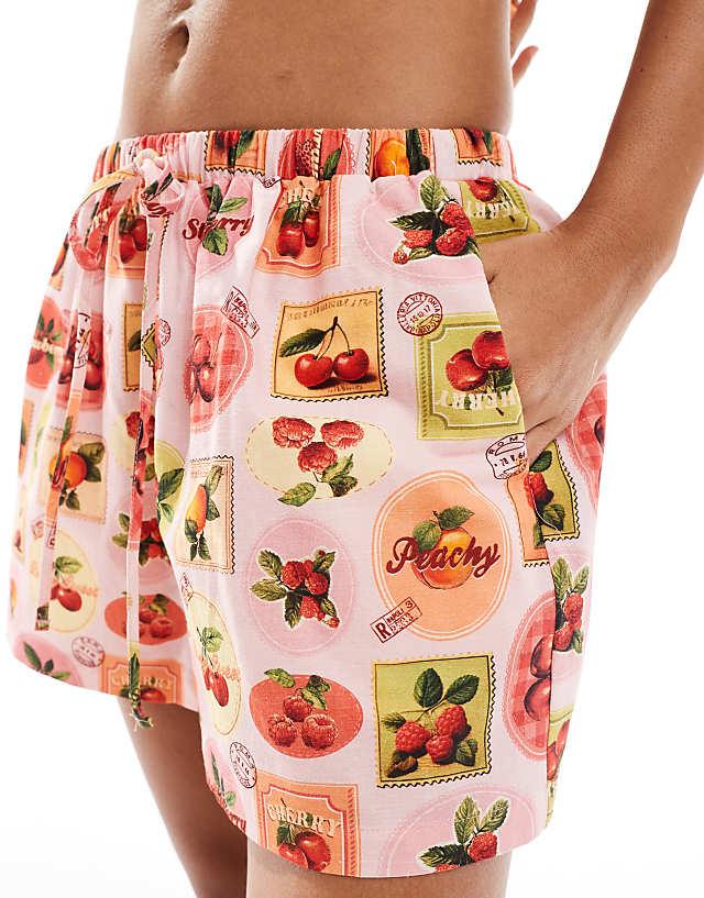 Asos Miss Selfridge Linen Short Co-ord In Fruit Print