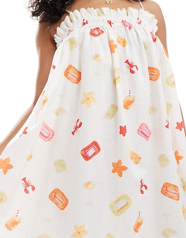Asos Miss Selfridge Linen Smock Mini In Fruit Print