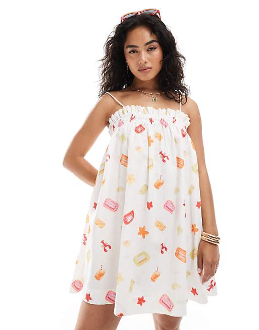 asos Miss Selfridge linen smock mini in fruit print