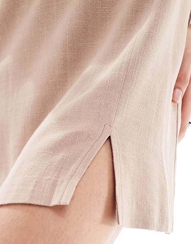 Asos Miss Selfridge Linen Strappy Split Hem Mini Dress In Taupe
