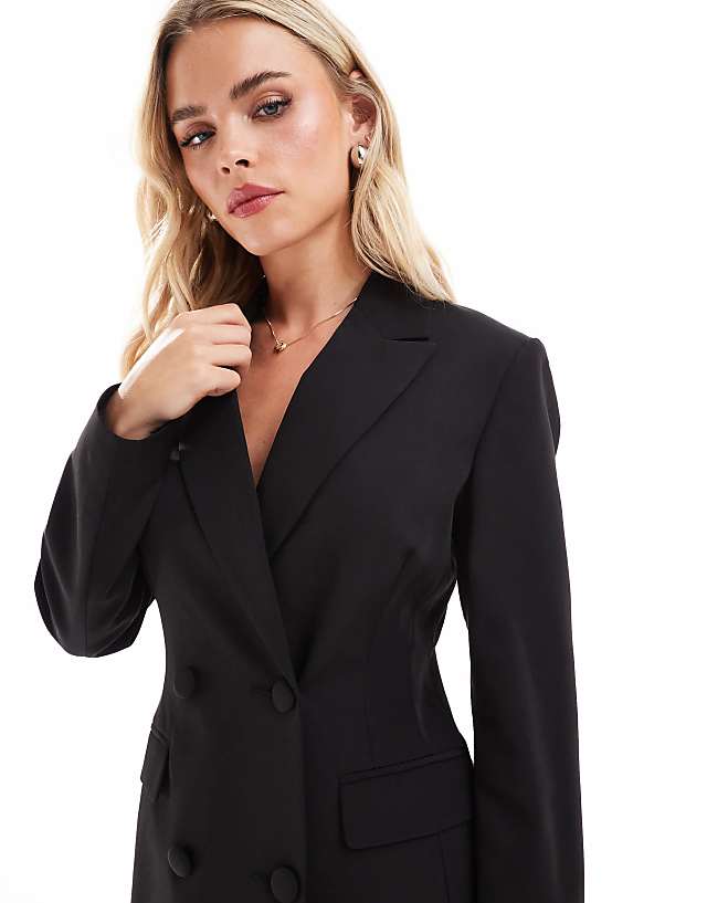 Asos Miss Selfridge Petite Fitted Waist Blazer Dress In Black
