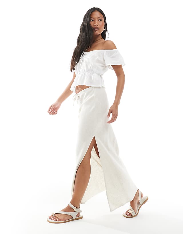 Asos Miss Selfridge Petite Linen Blend Bias Maxi Skirt In Stone