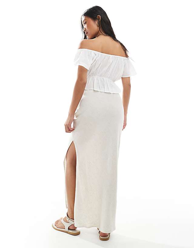 Asos Miss Selfridge Petite Linen Blend Bias Maxi Skirt In Stone