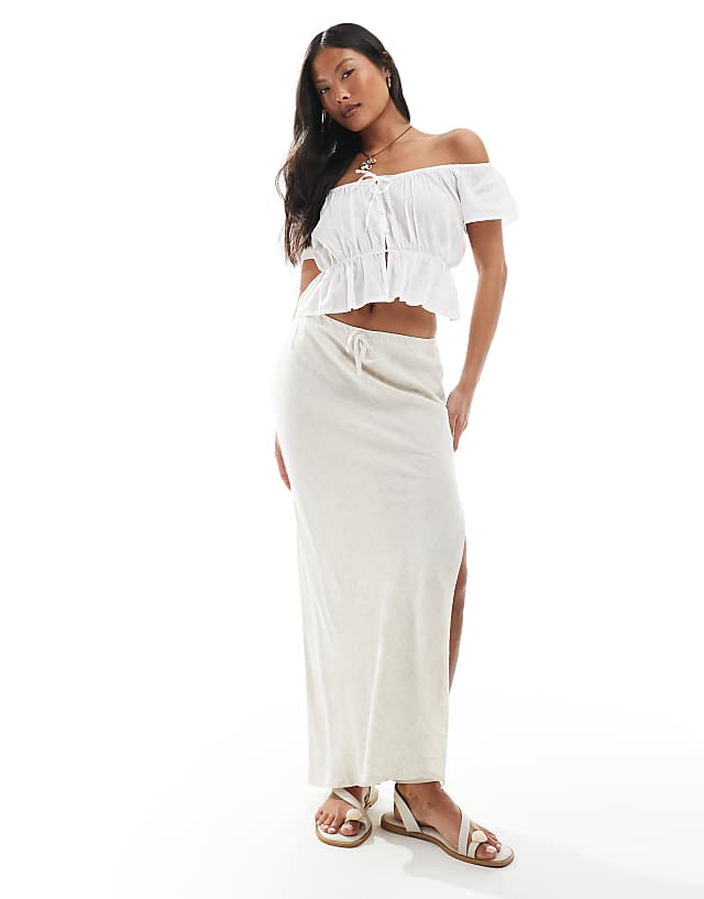 asos Miss Selfridge Petite linen blend bias maxi skirt in stone