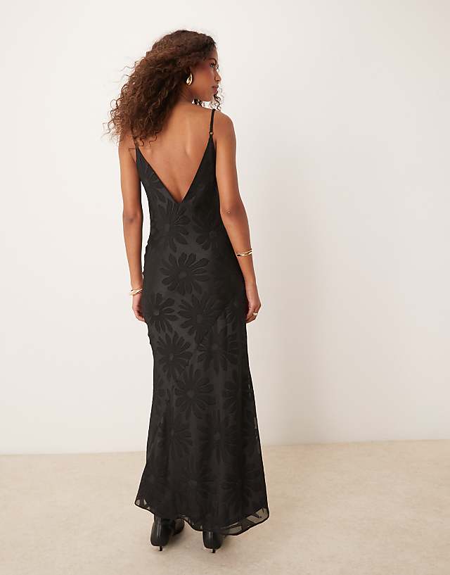 Asos Miss Selfridge Satin Floral Jacquard Maxi Dress In Black