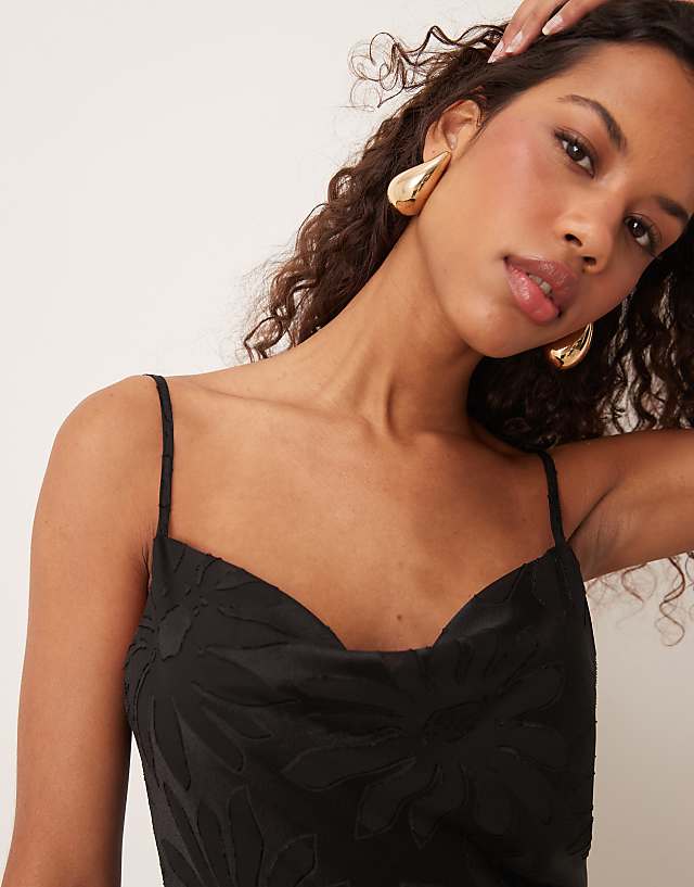 Asos Miss Selfridge Satin Floral Jacquard Maxi Dress In Black