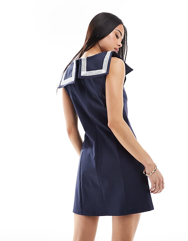 Asos Miss Selfridge Square Collar Sailor Bengaline Mini Dress In Navy