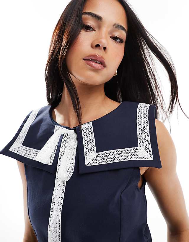 Asos Miss Selfridge Square Collar Sailor Bengaline Mini Dress In Navy