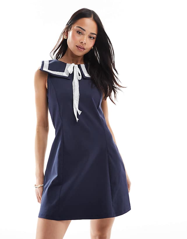 asos Miss Selfridge square collar sailor bengaline mini dress in navy