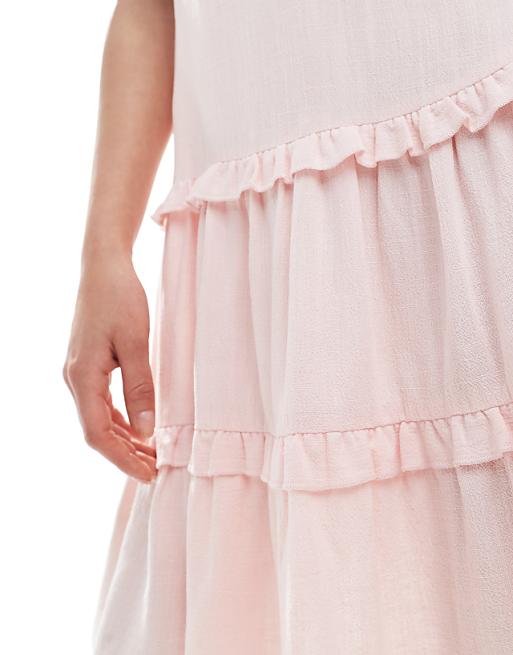 Asos Miss Selfridge Tiered Linen Mini Dress In Pink