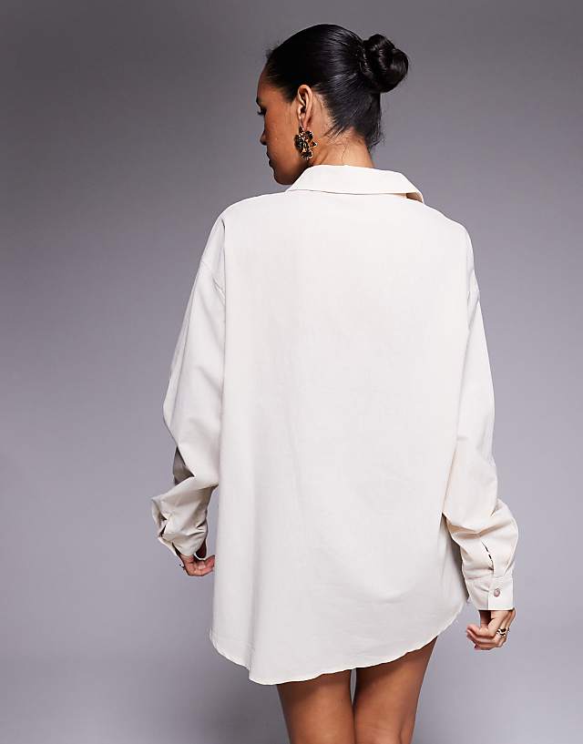 Asos Missyempire Linen Look Pocket Front Shirt In Cream