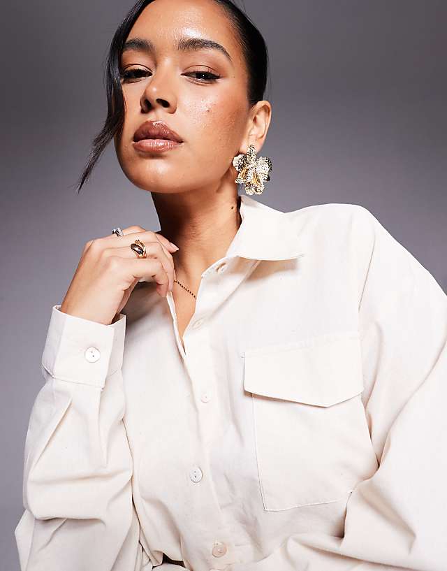 Asos Missyempire Linen Look Pocket Front Shirt In Cream