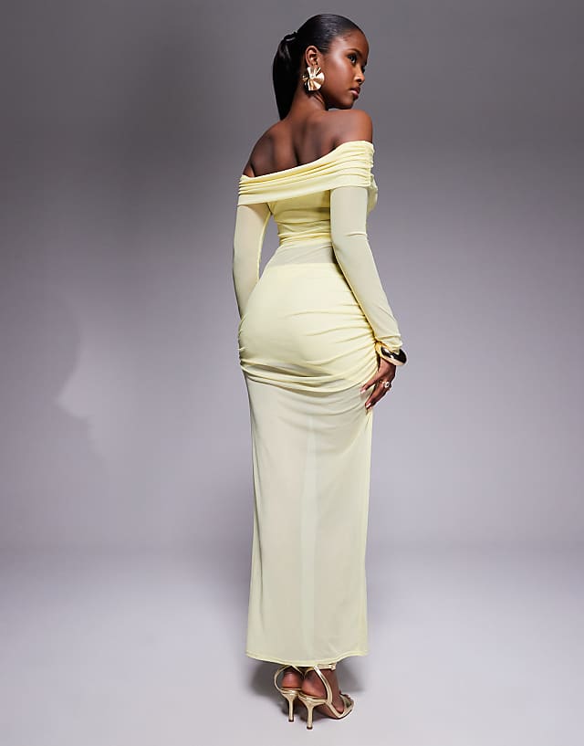 Asos Missyempire Mesh Insert Bardot Maxi Dress In Yellow