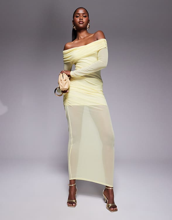 asos Missyempire mesh insert bardot maxi dress in yellow
