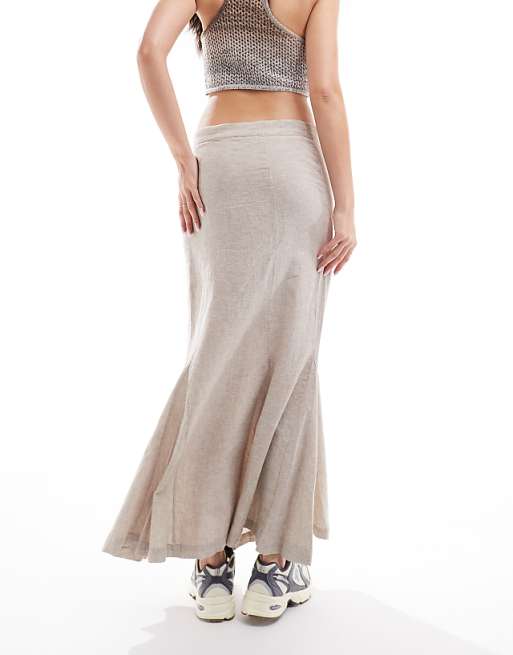 Asos Monki Longline Linen Maxi Tube Mermaid Skirt In Beige