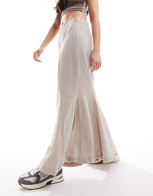 Asos Monki Longline Linen Maxi Tube Mermaid Skirt In Beige